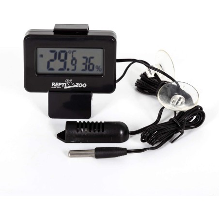 REPTI ZOO Reptile Thermometer Hygrometer, Digital Alarm Thermo-Hygrometer  with Probe & Suction Cup for Reptile Terrarium Aquarium Tank